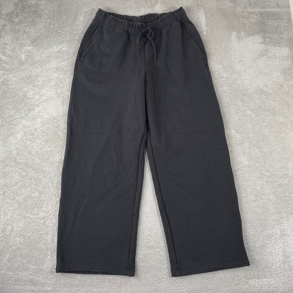 Athleta Sweatpants Womens Medium Black Retro Plush Wide Leg Fleece Lounge Pants